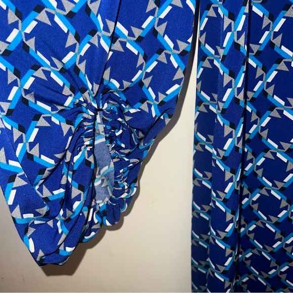 Laundry by Shelli Segal Blue Geometric Long-Sleeve Shift Dress size SMALL - Picture 3 of 11